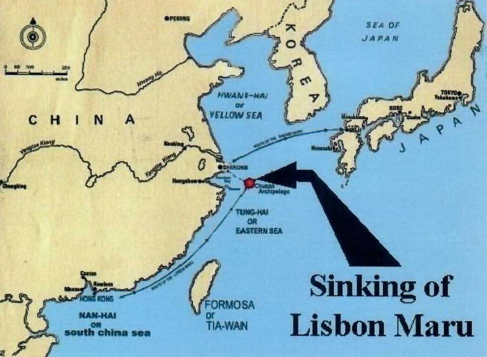 Map The Sinking of the Lisbon Maru